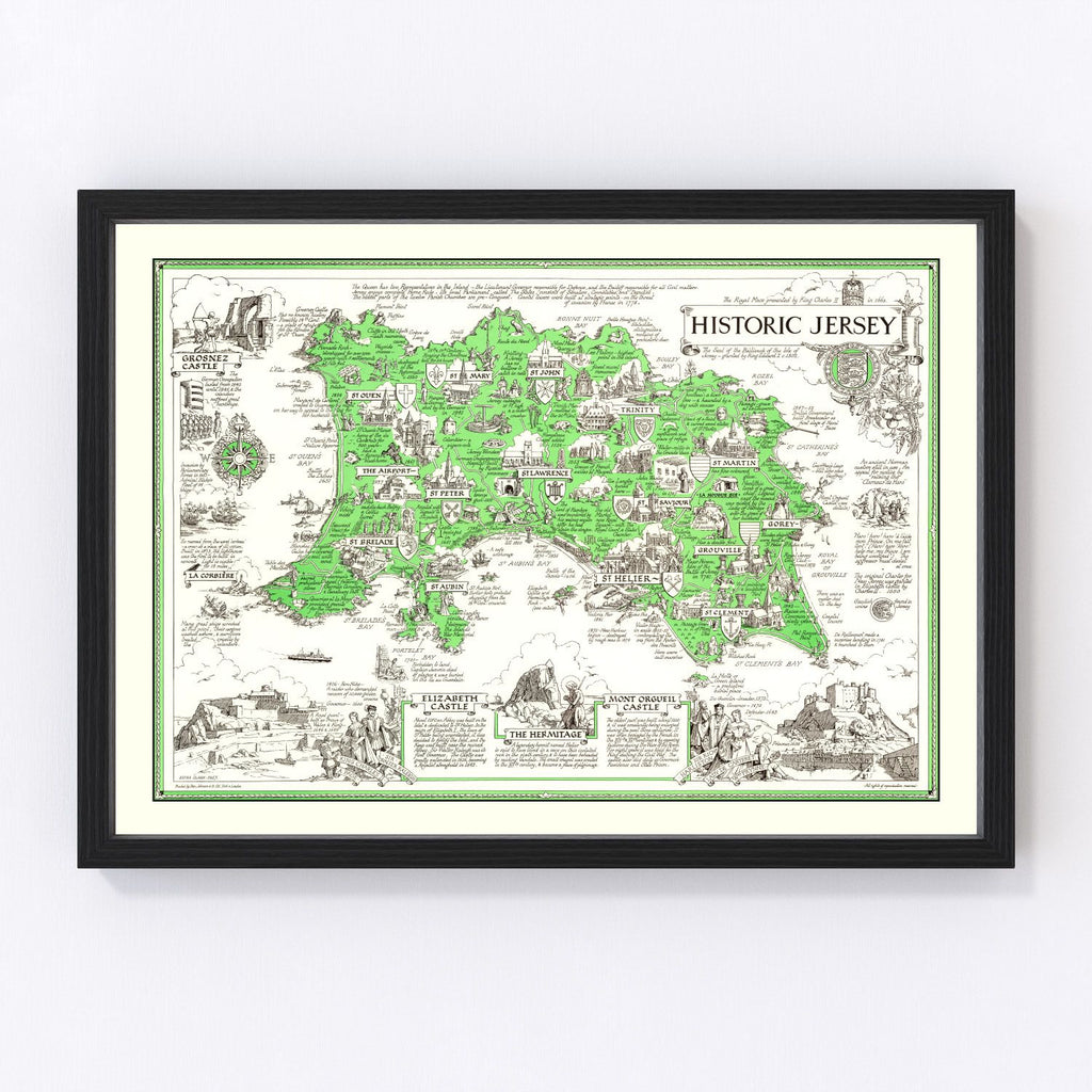 Vintage Map of Jersey, England 1957