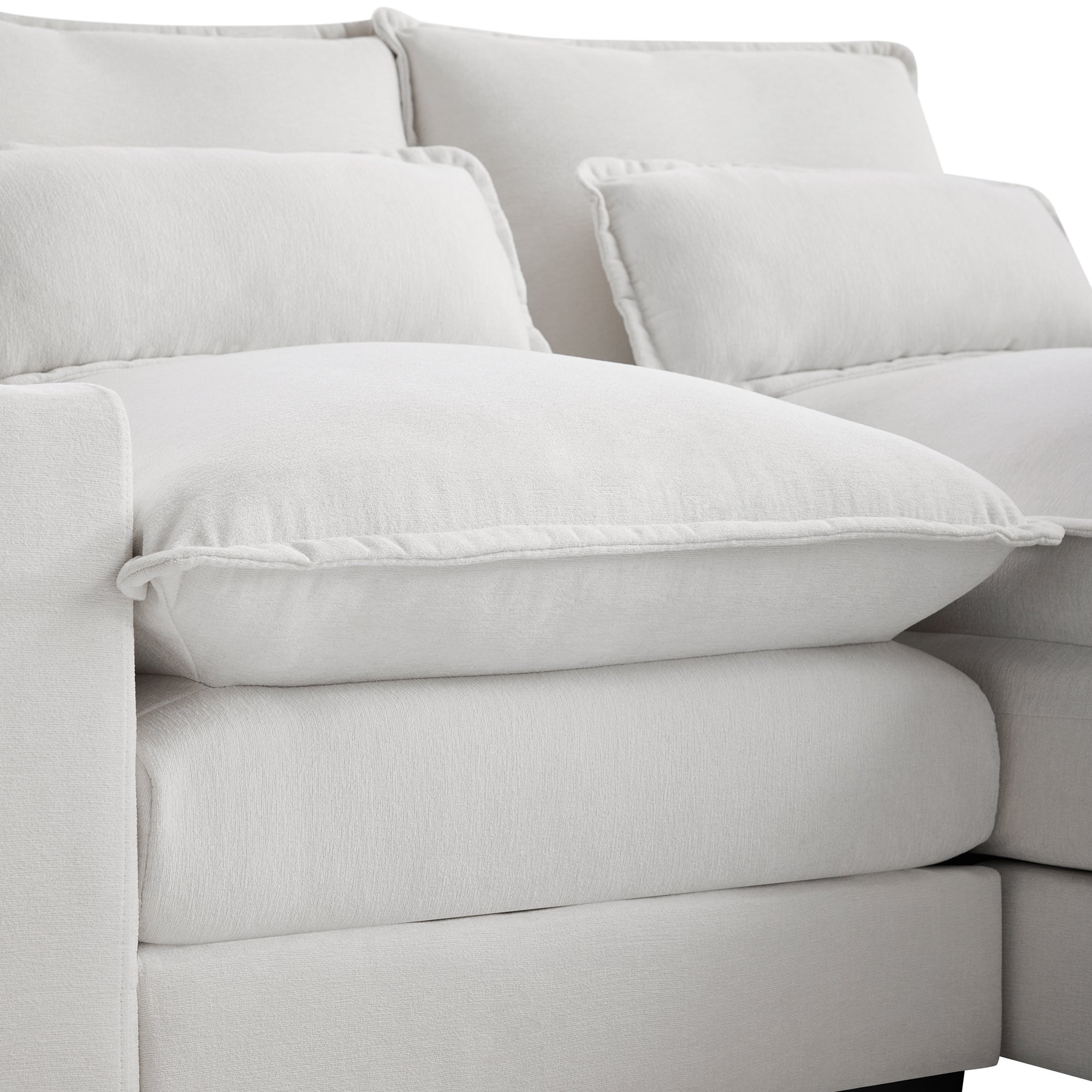 Modern U-shaped Sofa with Console, Cupholders & USB Ports, 6-seat Upholstered Furniture, Chenille, 123*55 inches, White