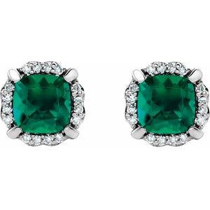 14K White Gold Lab-Grown Blue Sapphire & 1/10 CTW Natural Diamond Earrings – image 4