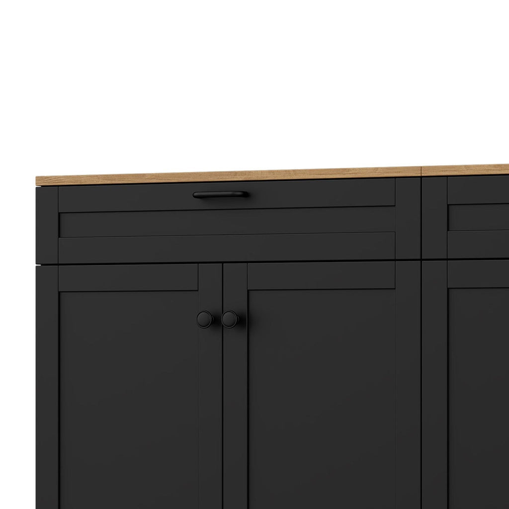 ON-TREND 3-Piece Farmhouse Entertainment Center with Storage Cabinet for TVs Up to 70', Mid-Century TV Stand with Bookshelf, Rustic Versatile Sideboard with Adjustable Shelves for Living Room, Black
