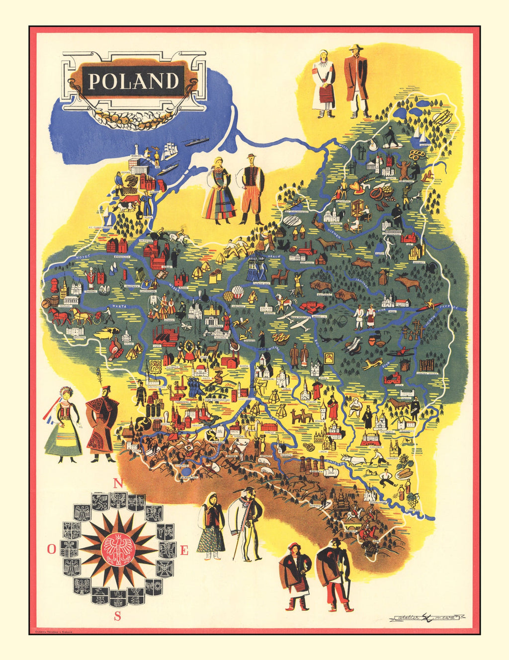 Vintage Map of Poland 1935
