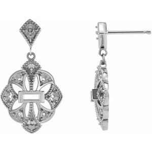 14K White Gold 4x2 mm Straight Baguette Vintage-Inspired Earring Mounting