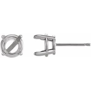 10K White Gold 3 mm Round  4-Prong Claw Basket Earring Mounting
