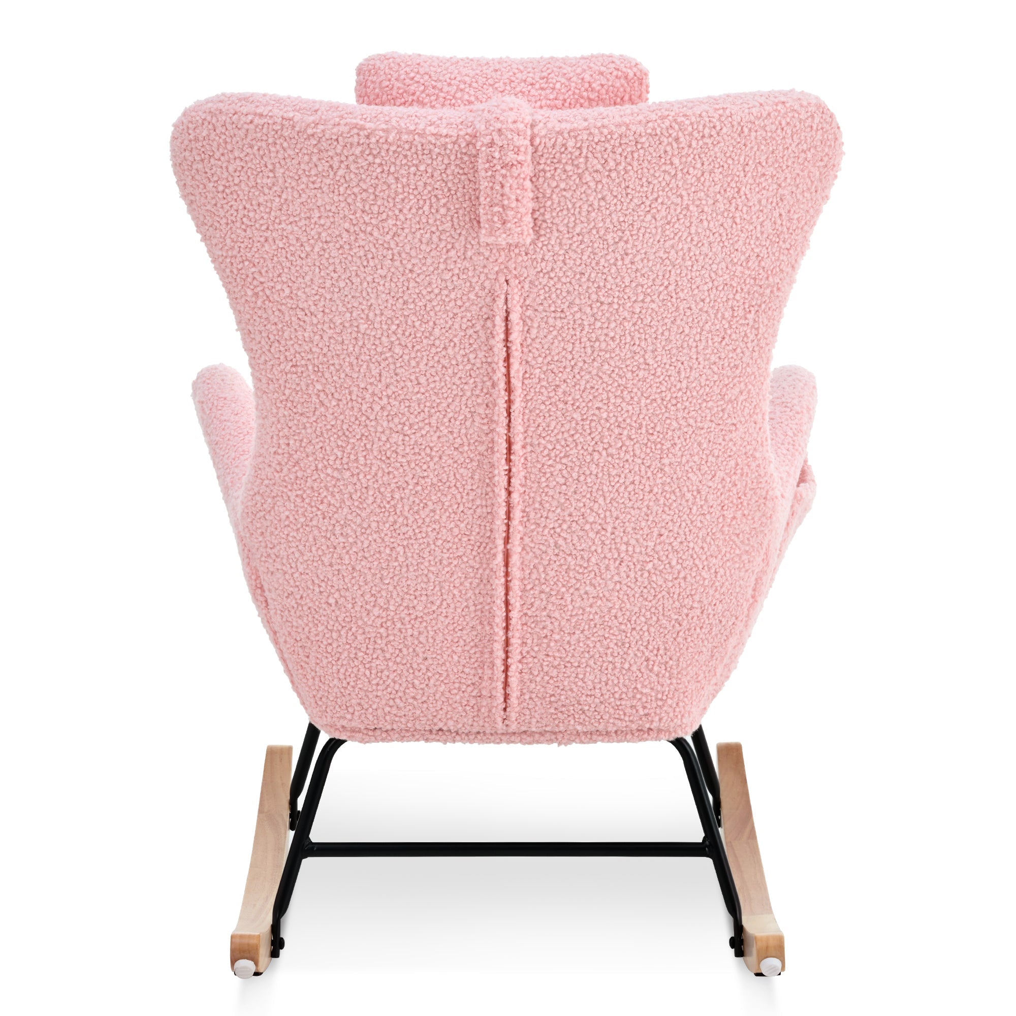 Rocking Chair Nursery, Teddy Upholstered Rocker Glider Chair with High Backrest, Adjustable Headrest & Pocket, Comfy Glider Chair for Nursery, Bedroom, Living Room, Offices, Rubber wood, pink