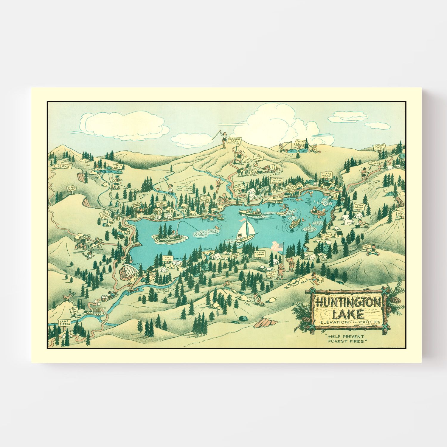 Vintage Map of Huntington Lake 1940