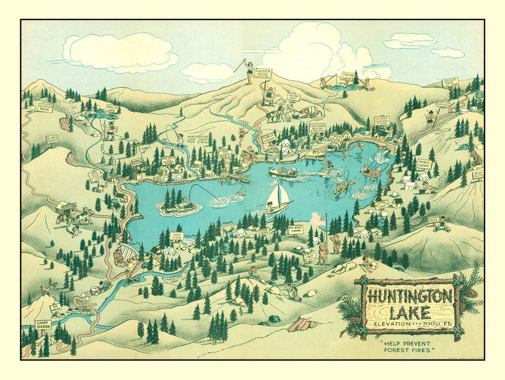 Vintage Map of Huntington Lake 1940