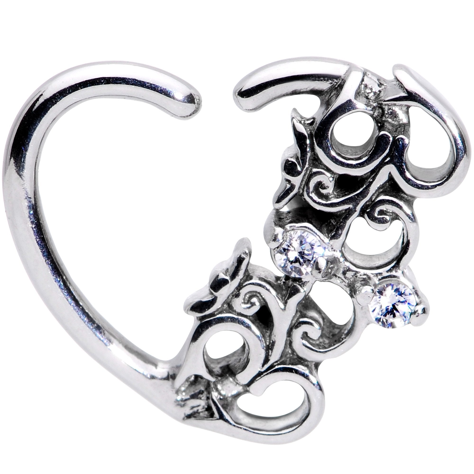 16G 3/8 Clear CZ Gem Abstract Hearts Left Heart Closure Ring