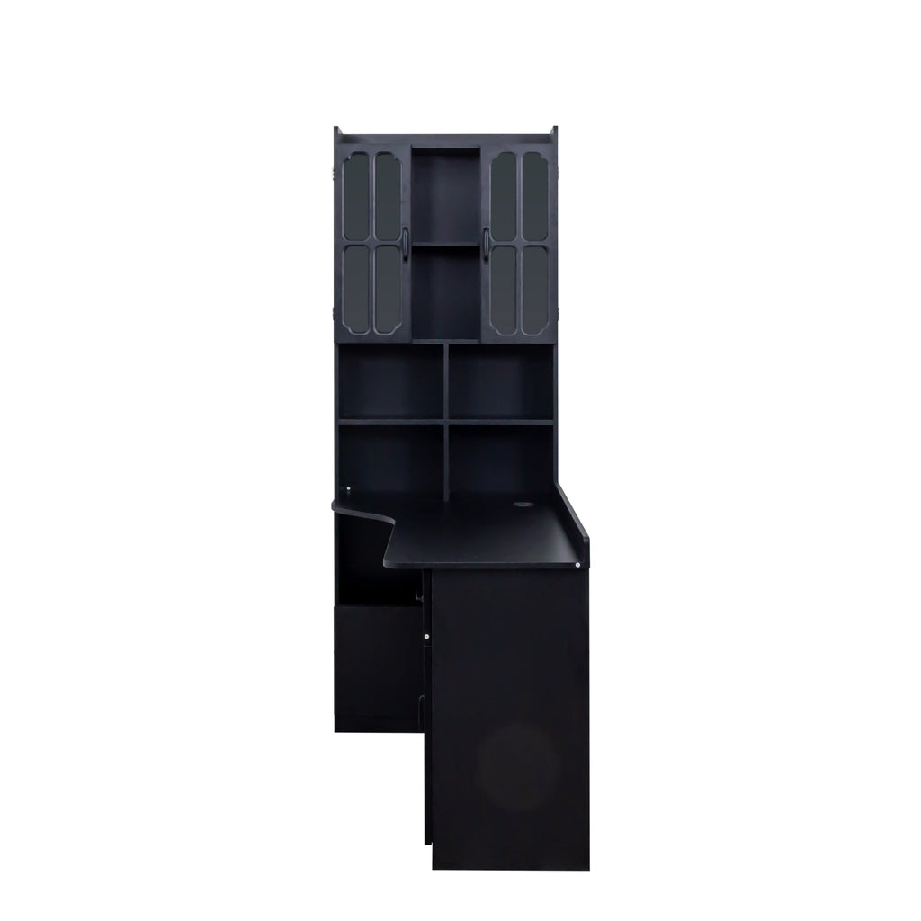 L-Shaped Corner Computer Desk  for Home Office or Study desk, Study Modern Style Table with Drawers, Bookshelf & Hutch, 2-in-1 L-Shaped Design, Large Working Space,black