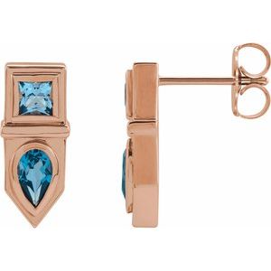 14K Rose Gold Natural Blue Multi-Gemstone Geometric Bar Earrings