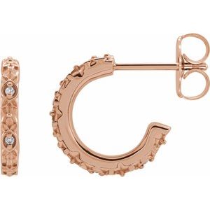 14K Rose Gold .04 CTW Natural Diamond Vintage-Inspired J-Hoop Earrings