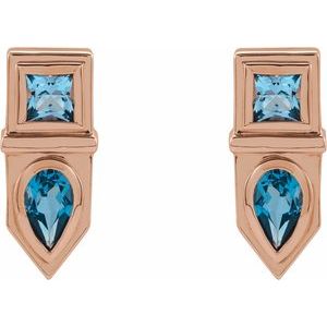 14K Rose Gold Natural Blue Multi-Gemstone Geometric Bar Earrings