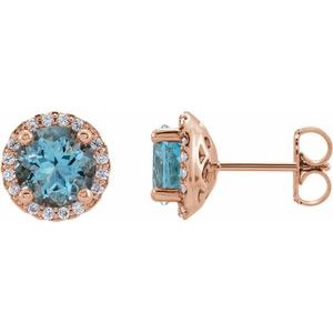 14K Rose Gold 5.5 mm Natural Aquamarine & 1/8 CTW Natural Diamond Earrings