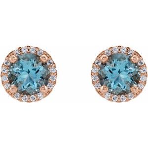14K Rose Gold 5.5 mm Natural Aquamarine & 1/8 CTW Natural Diamond Earrings – image 2
