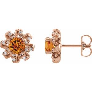 14K Rose Gold Natural Citrine & 1/6 CTW Natural Diamond Halo-Style Earrings