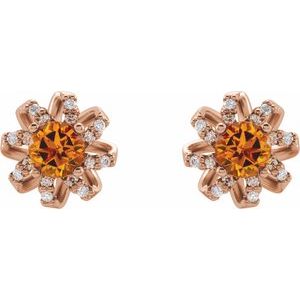 14K Rose Gold Natural Citrine & 1/6 CTW Natural Diamond Halo-Style Earrings – image 2