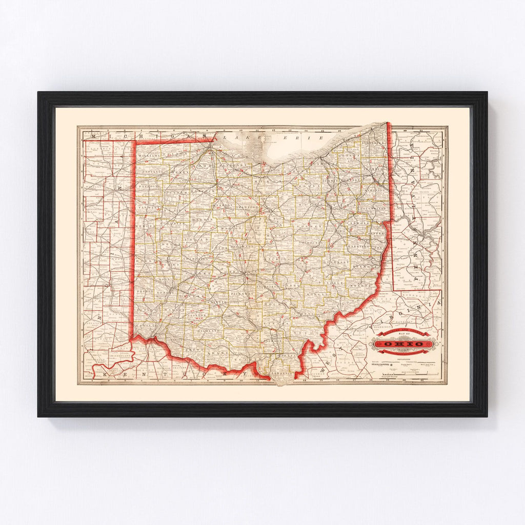 Vintage Railroad Map of Ohio 1882