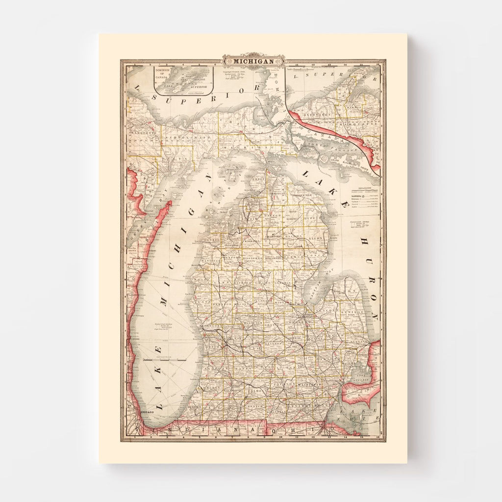 Vintage Map of Michigan 1882