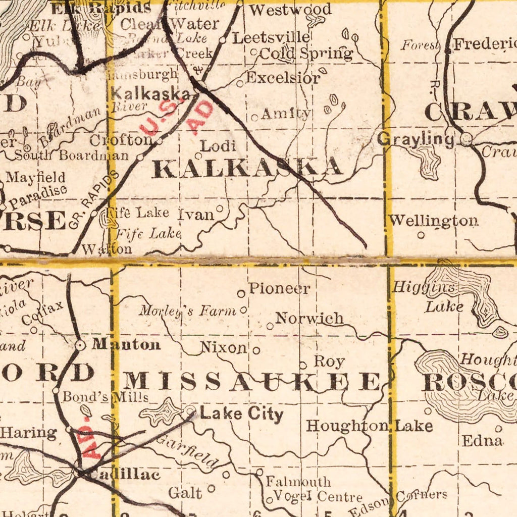 Vintage Map of Michigan 1882