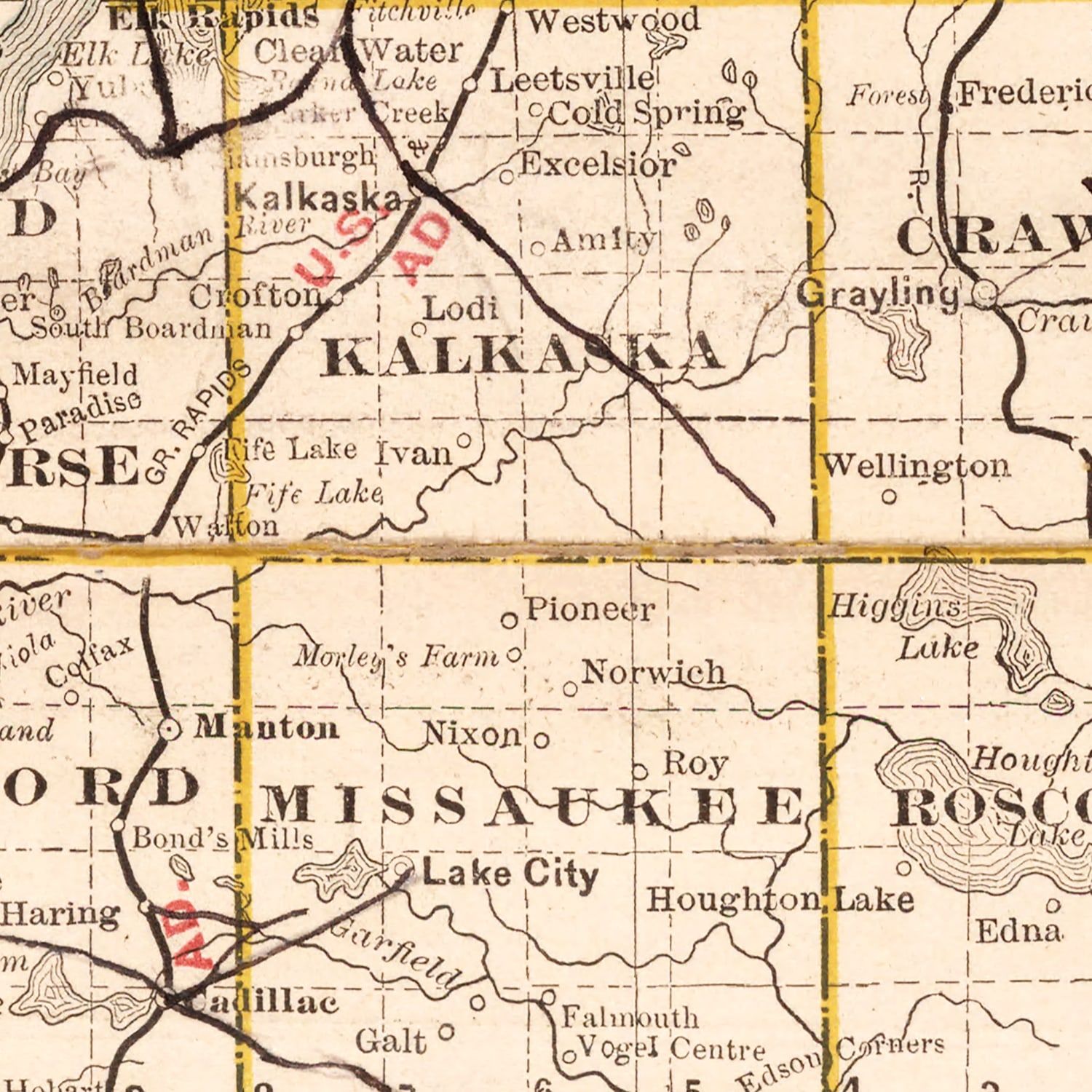 Vintage Map of Michigan 1882