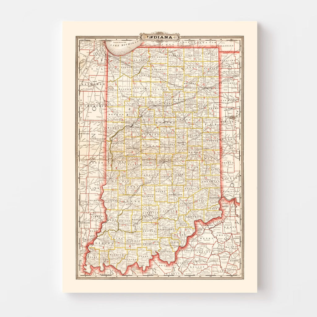 Vintage Map of Indiana 1882