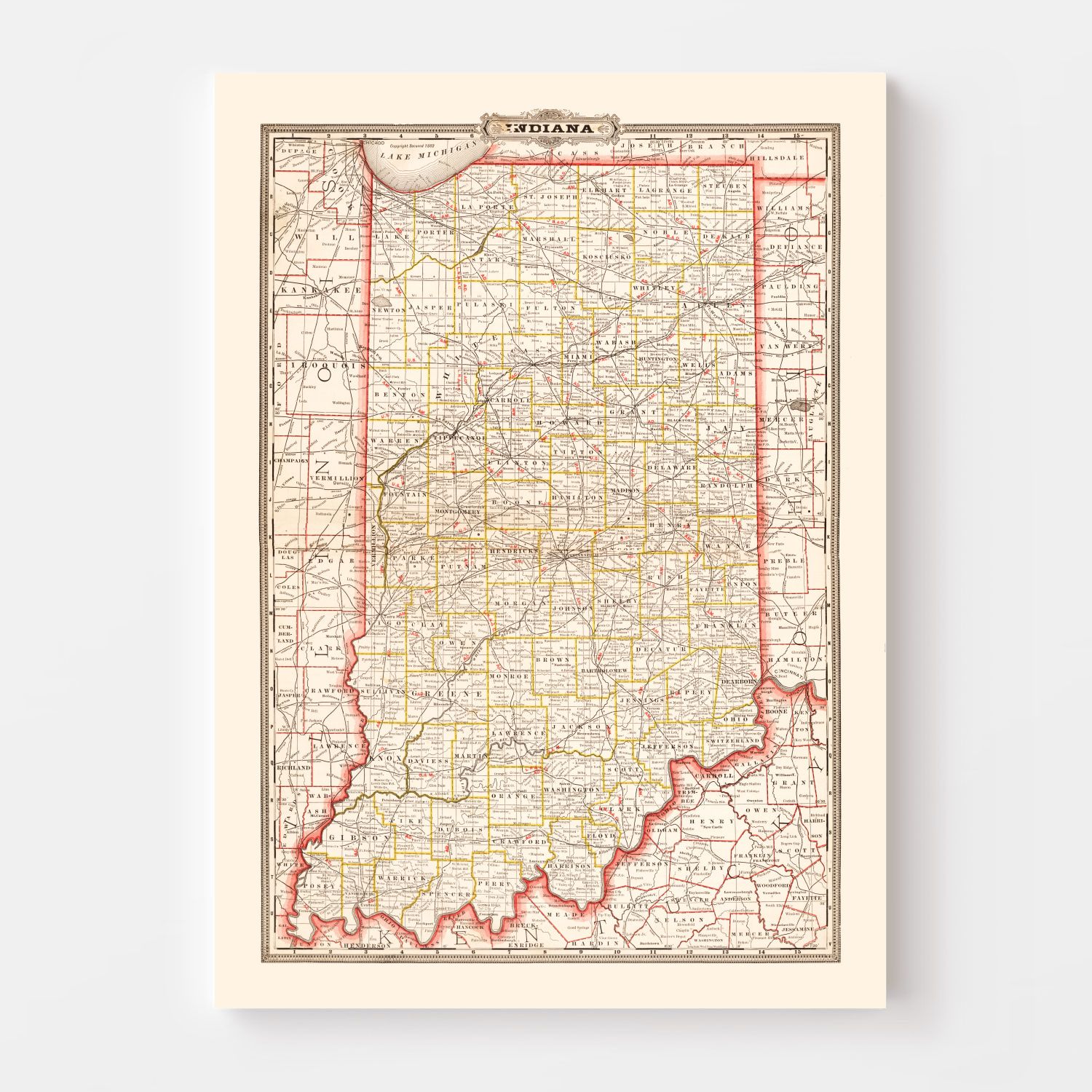 Vintage Map of Indiana 1882