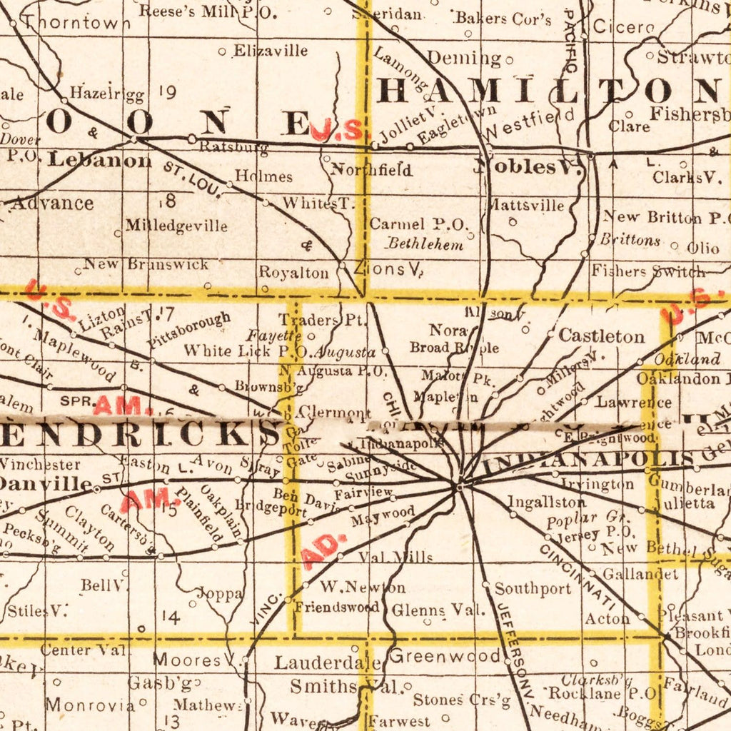 Vintage Map of Indiana 1882