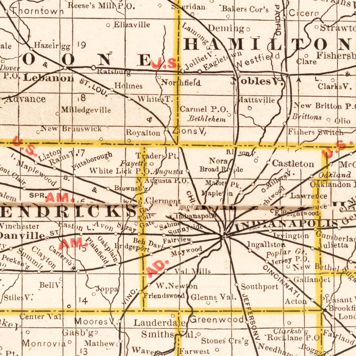 Vintage Map of Indiana 1882