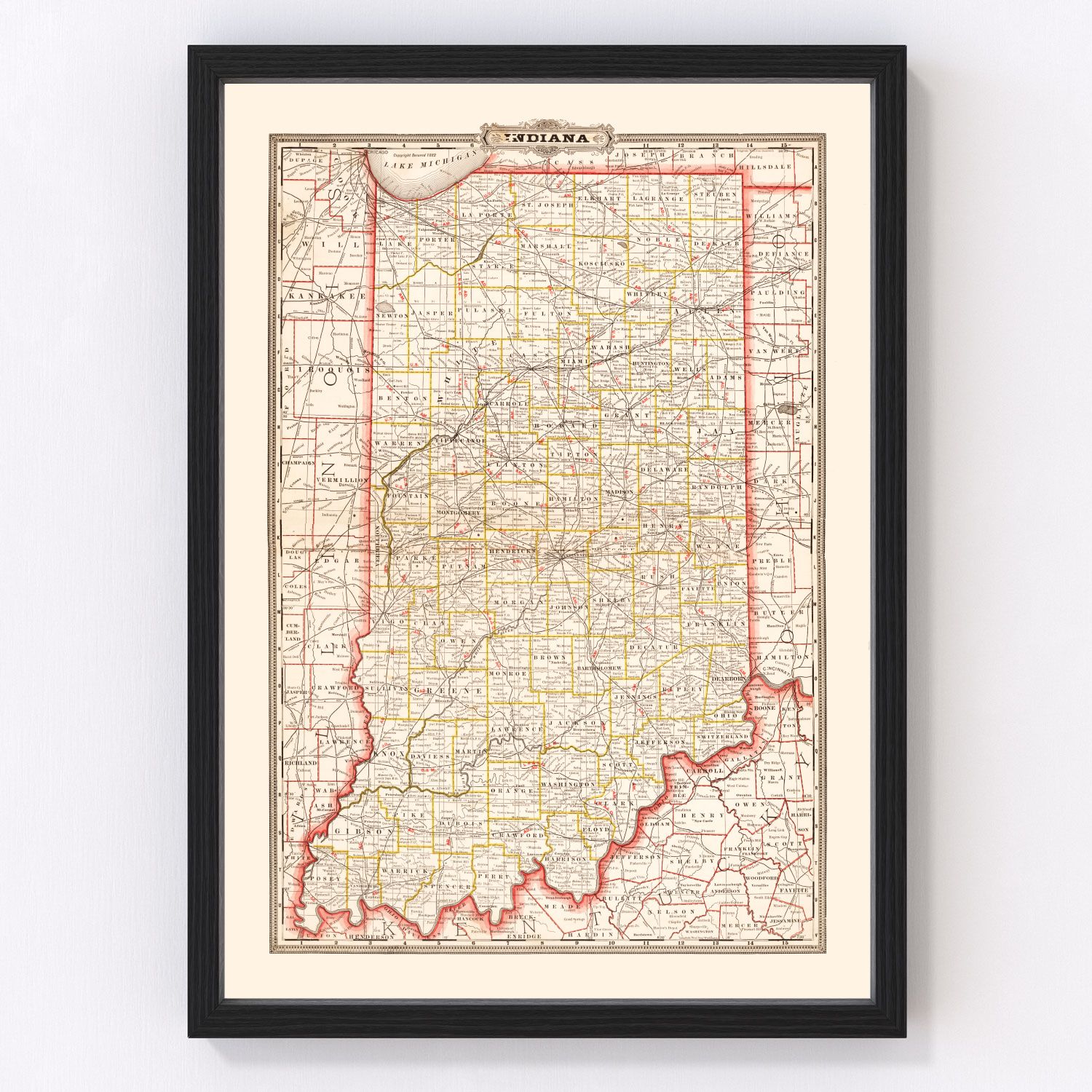 Vintage Map of Indiana 1882