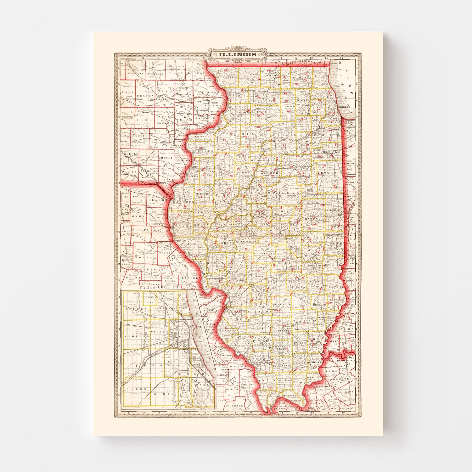 Vintage Map of Illinois 1882