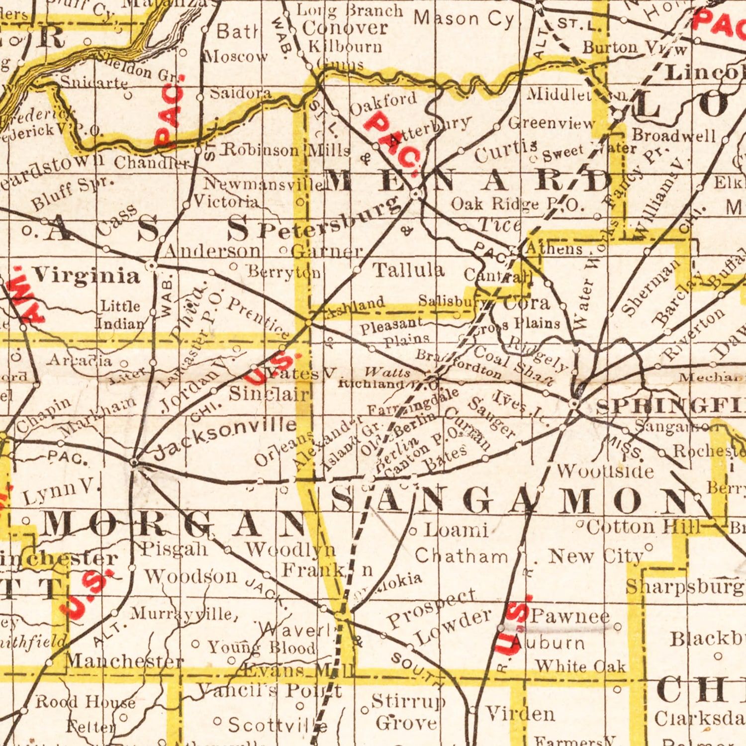 Vintage Map of Illinois 1882