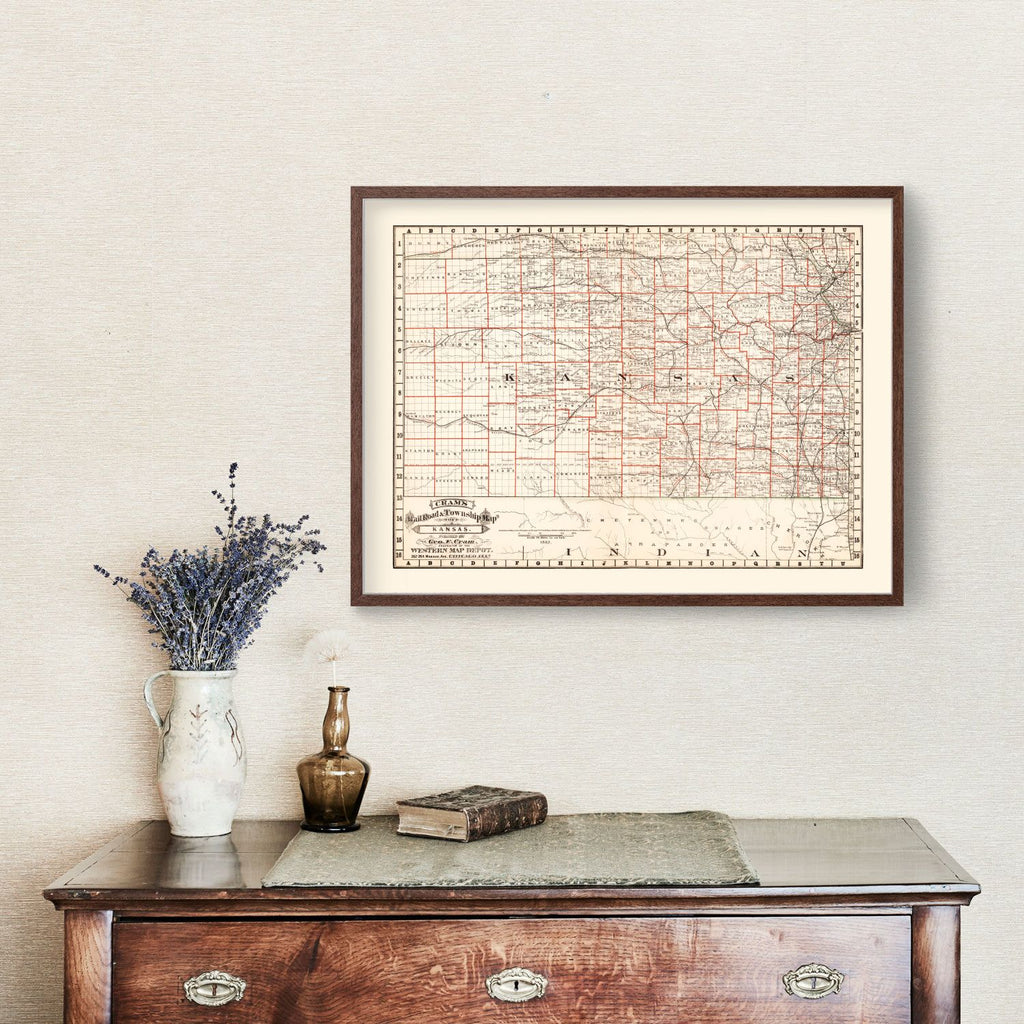 Vintage Railroad Map of Nebraska 1882