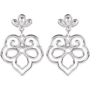 Sterling Silver & 14K White Gold (Post) Accented Fleur-de-lis Earring Mounting – image 2