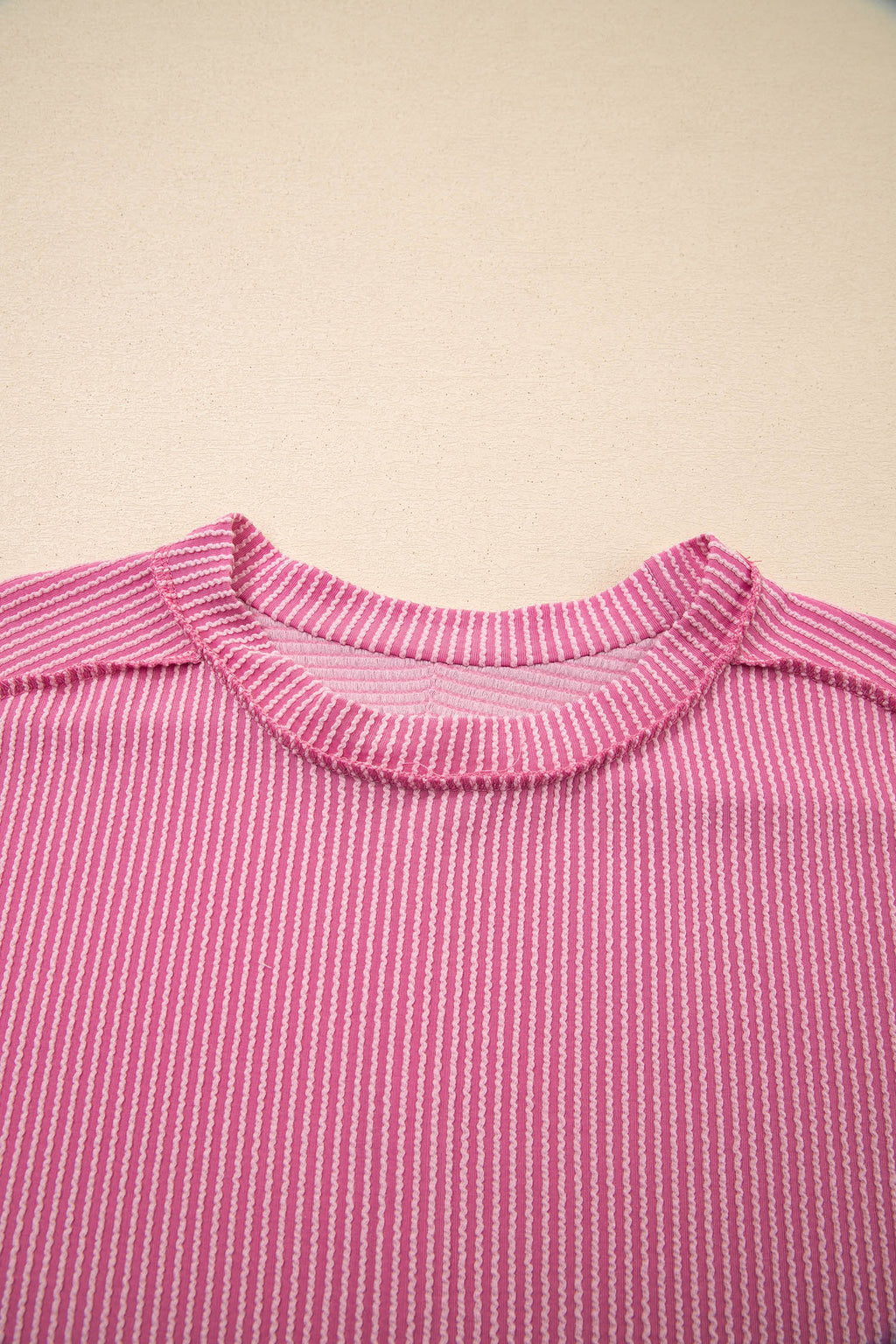 Exposed Stitching Textured Knit T-shirt