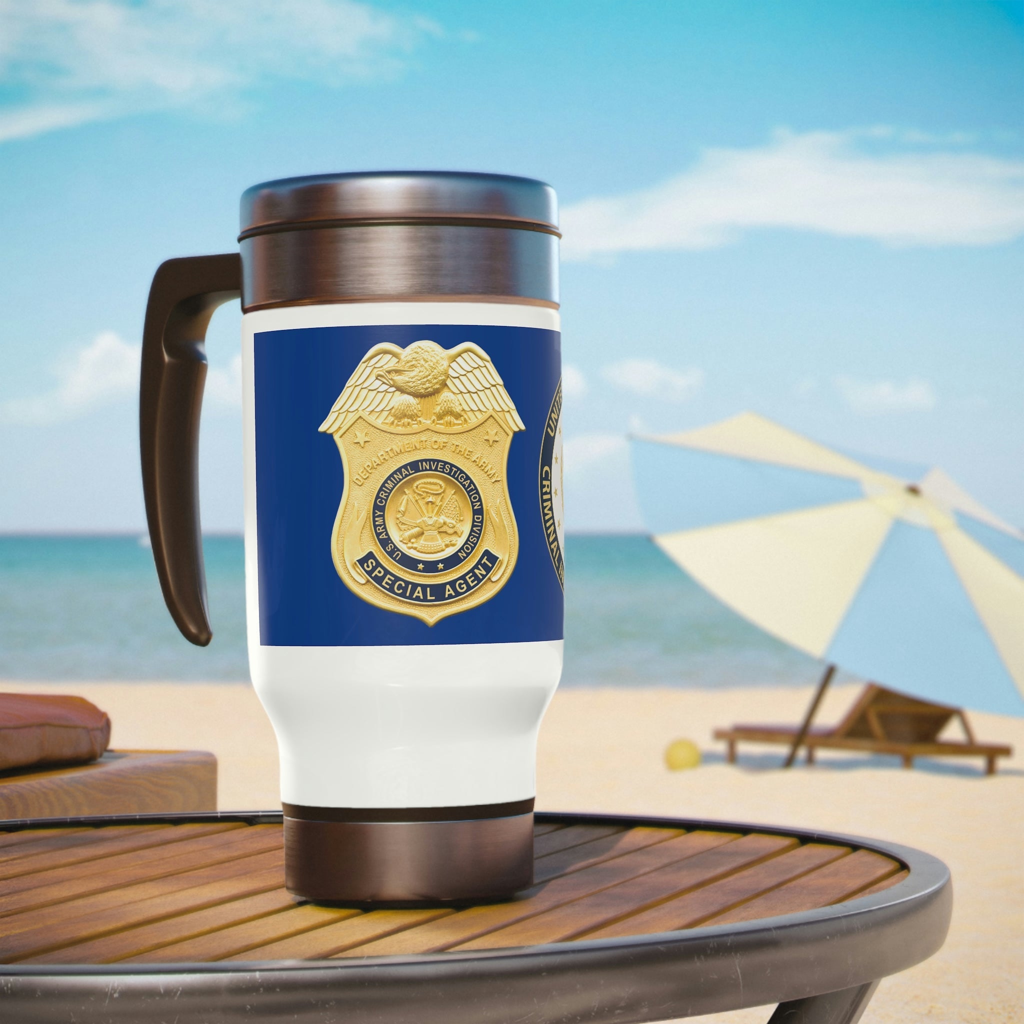 Army CID Badge and Seal - Stainless Steel Travel Mug with Handle, 14oz