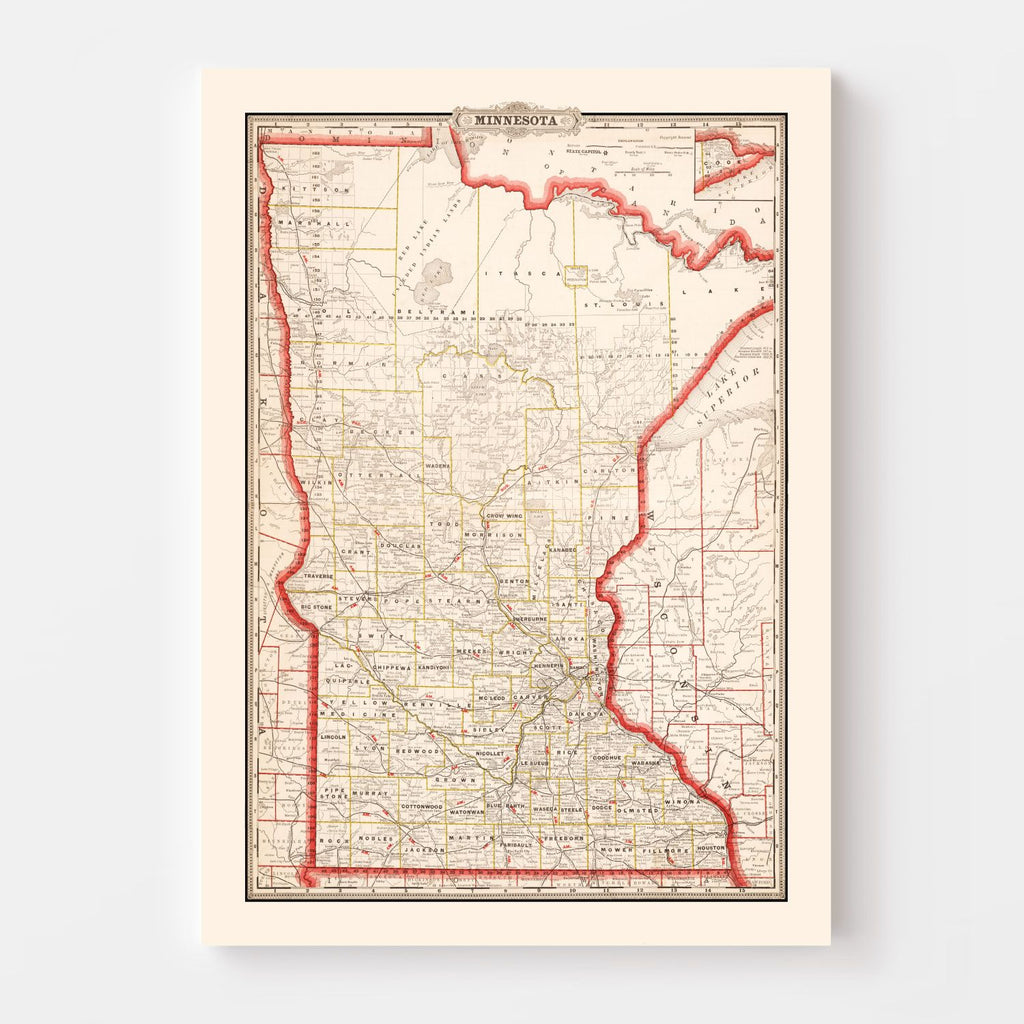 Vintage Map of Minnesota 1882