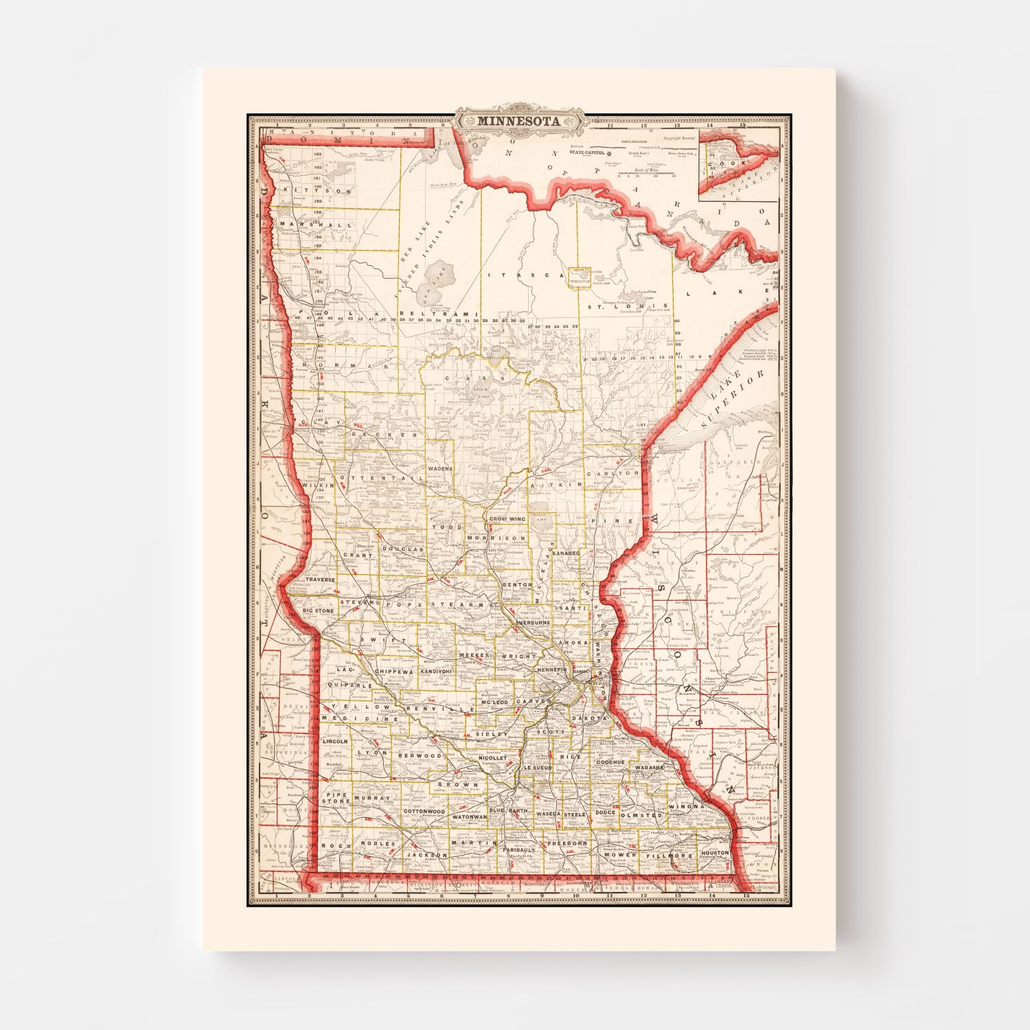 Vintage Map of Minnesota 1882