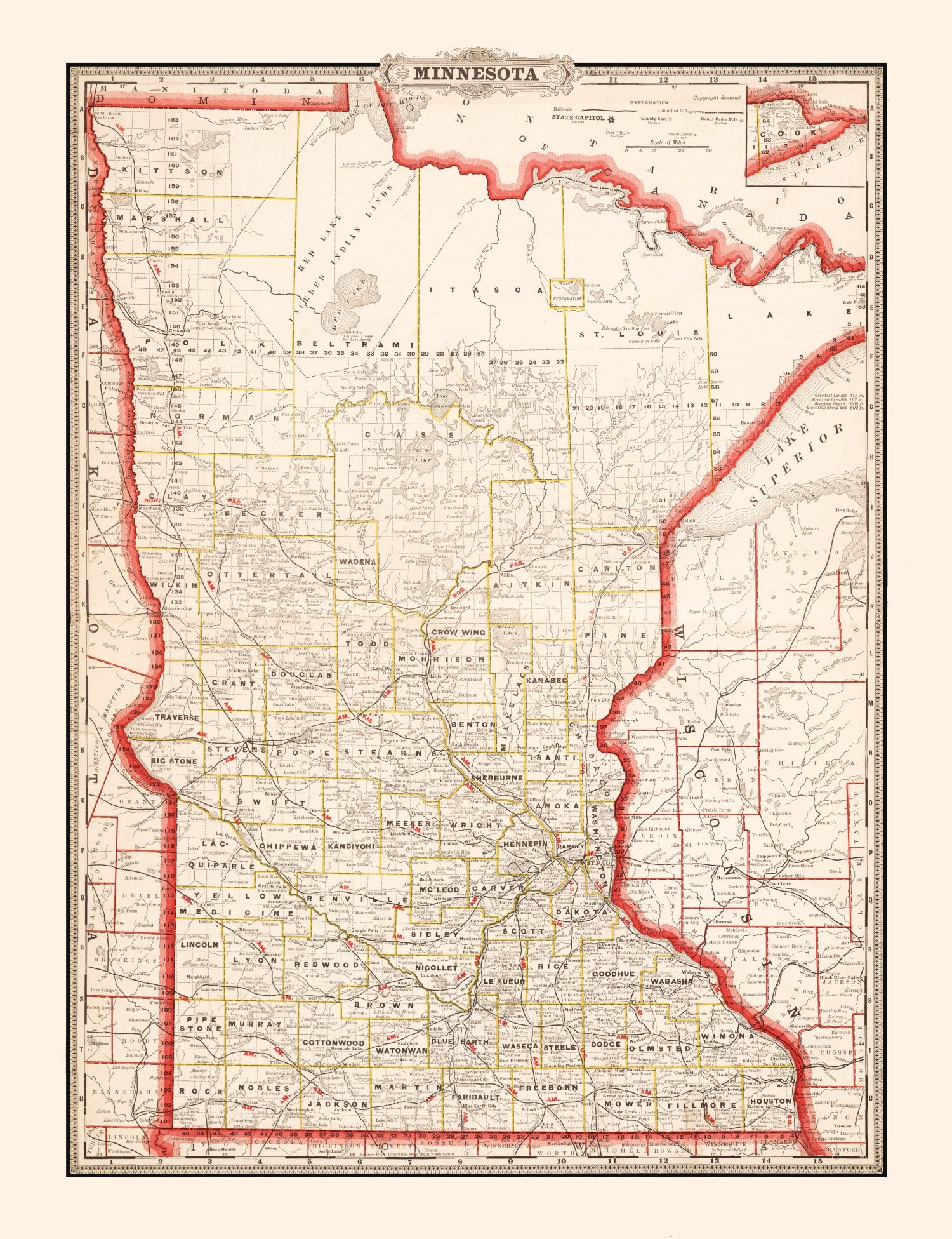 Vintage Map of Minnesota 1882