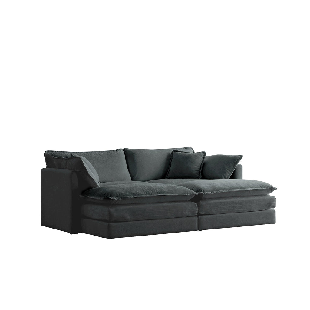 4 - Piece Upholstered Sectional Sofa, 1 - Piece of 2 Seater Sofa and 2- Piece of Ottomans , 2 Seater Loveseat Lounge with Ottomans , Gray Chenille