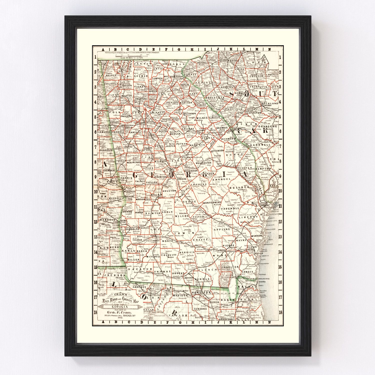 Vintage Railroad Map of Georgia 1882