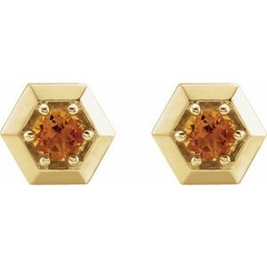 14K Yellow Gold Natural Citrine Geometric Earrings – image 2