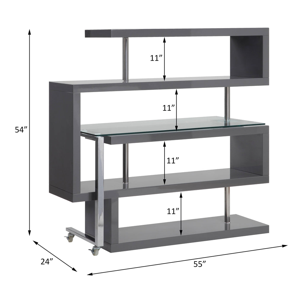 Buck II Clear Glass, Chrome High Gloss Finish Writing Desk with Shelf