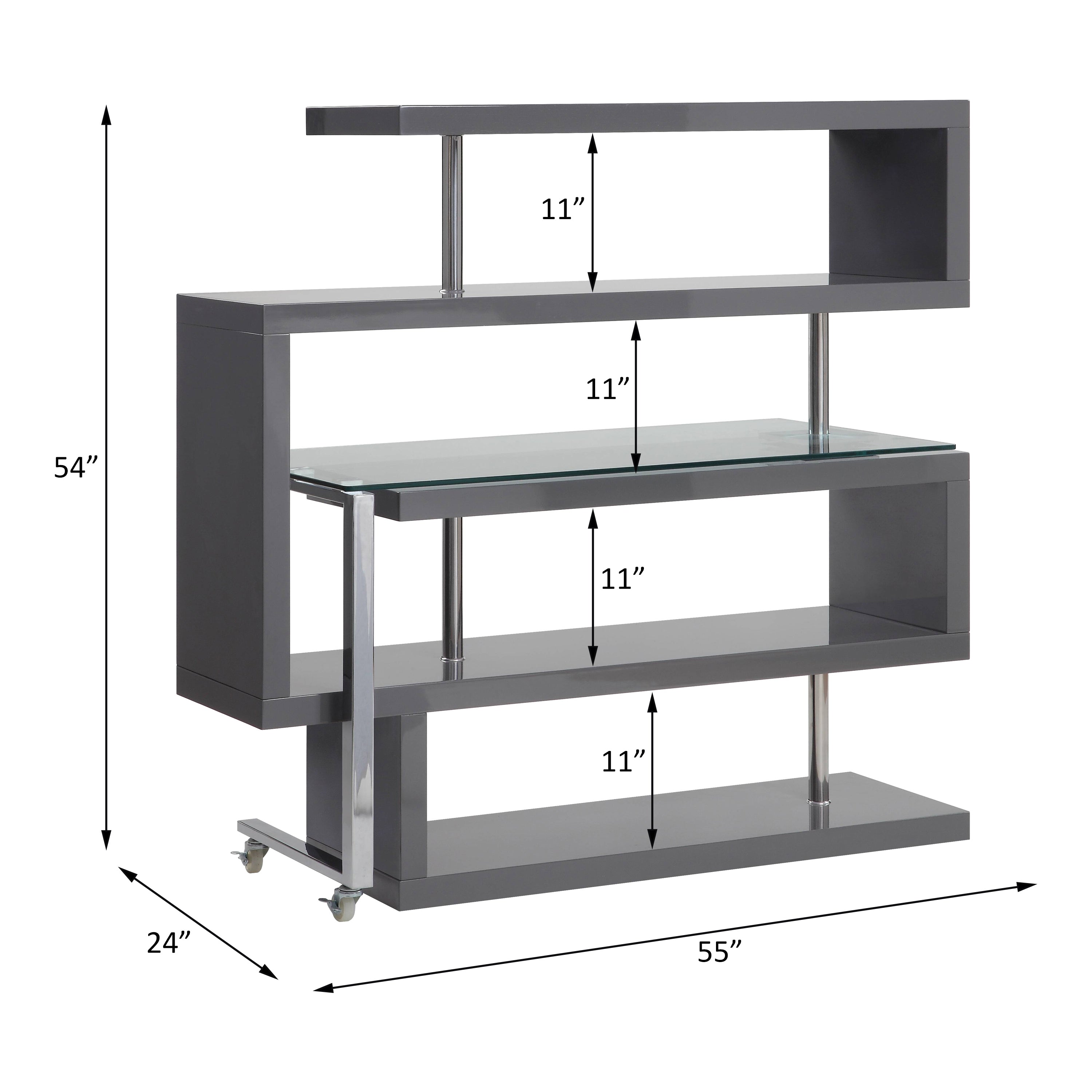 Buck II Clear Glass, Chrome High Gloss Finish Writing Desk with Shelf
