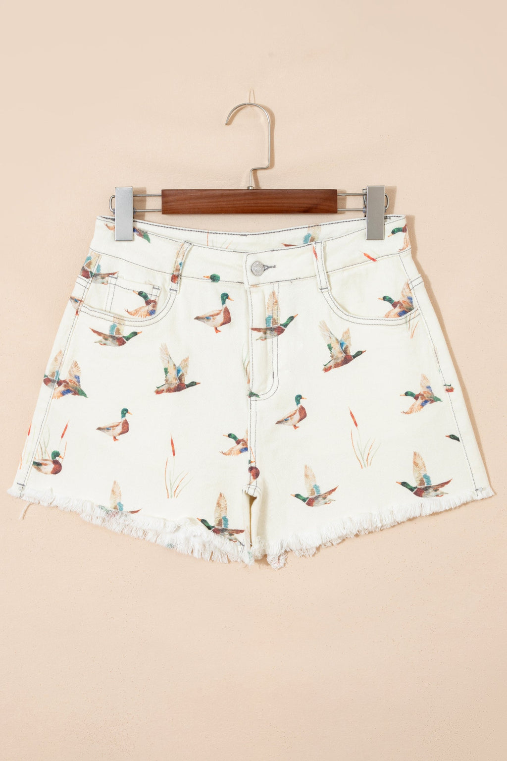 Mallard Duck Denim High Waist Frayed Shorts