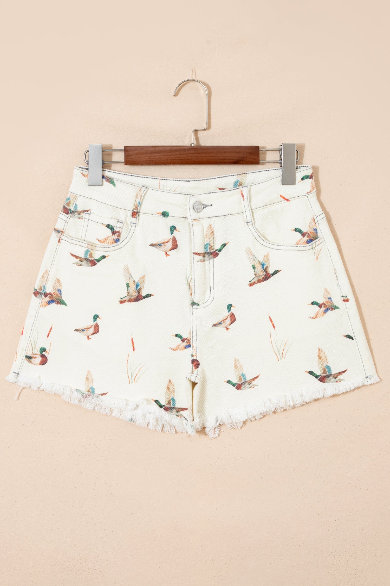 Mallard Duck Denim High Waist Frayed Shorts