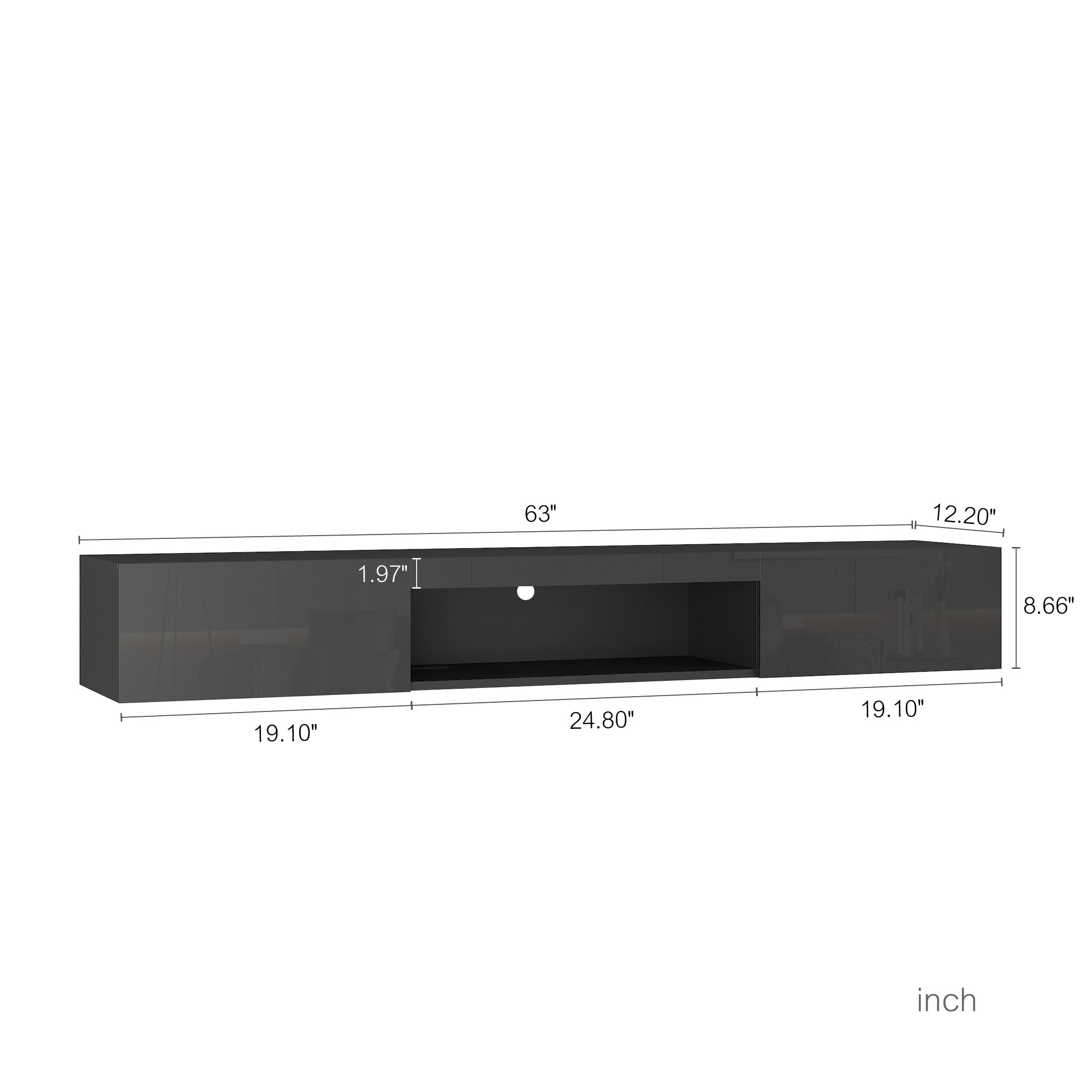 Floating TV Stand Wall Mounted with 16 Color LEDs,63' Modern TV Stand, Floating TV Cabinet Entertainment Center for 55 60 65 Inch TV,Black