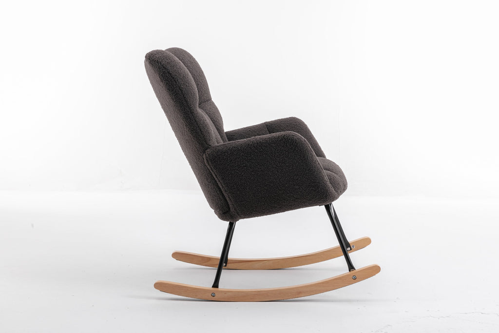 050-Teddy Fabric Rocking Gilder Nursery Chair For Living Room Indoor,Dark Gray