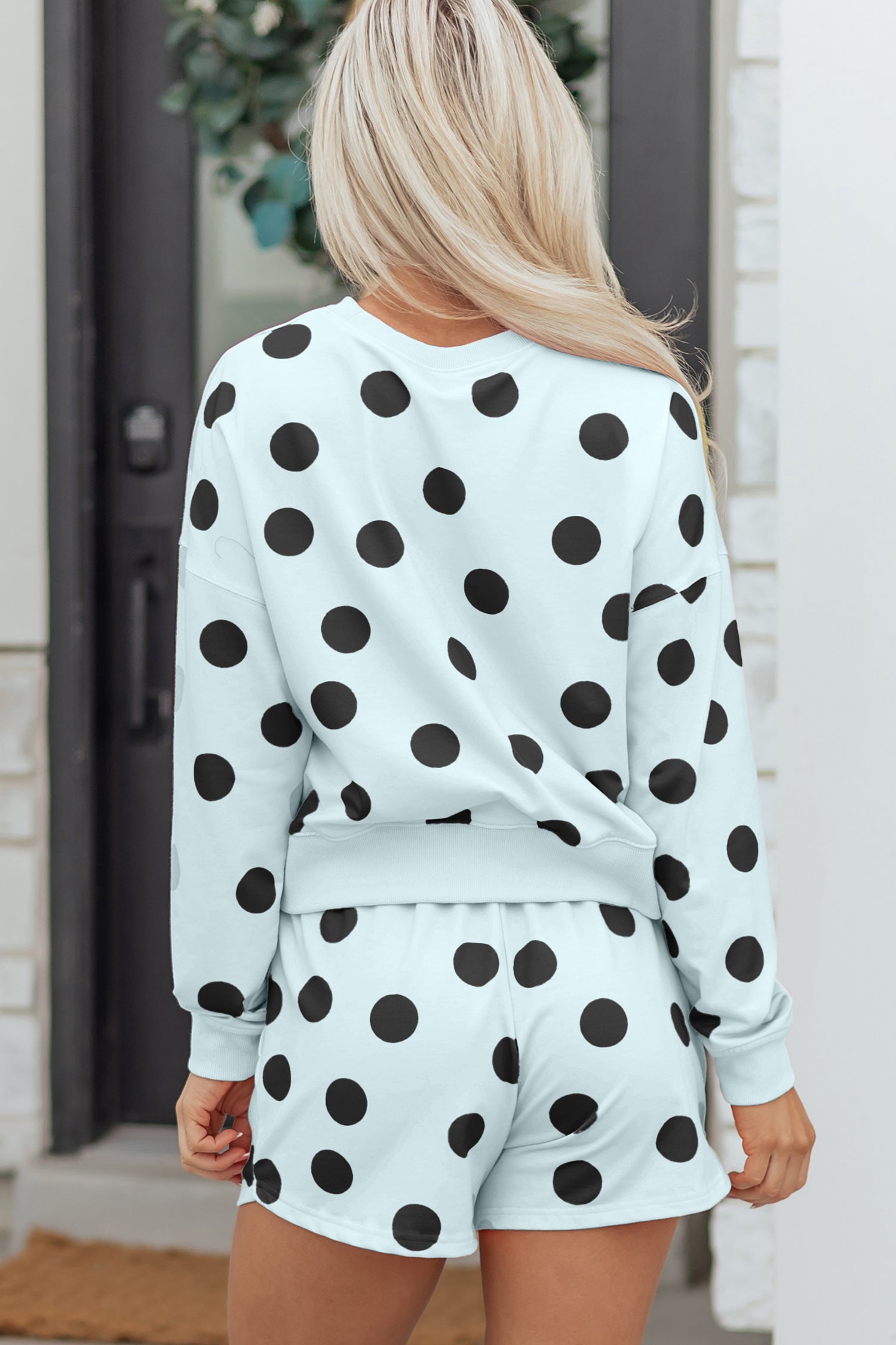 Polka Dot Pullover and Drawstring Shorts Set