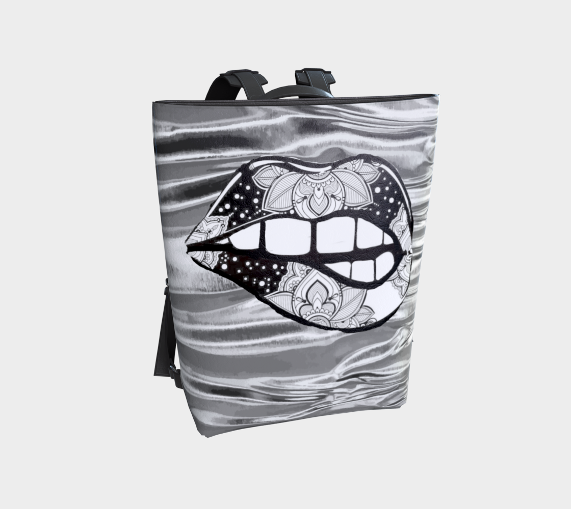 Grey Pouty Lips Vegan Leather Backpack