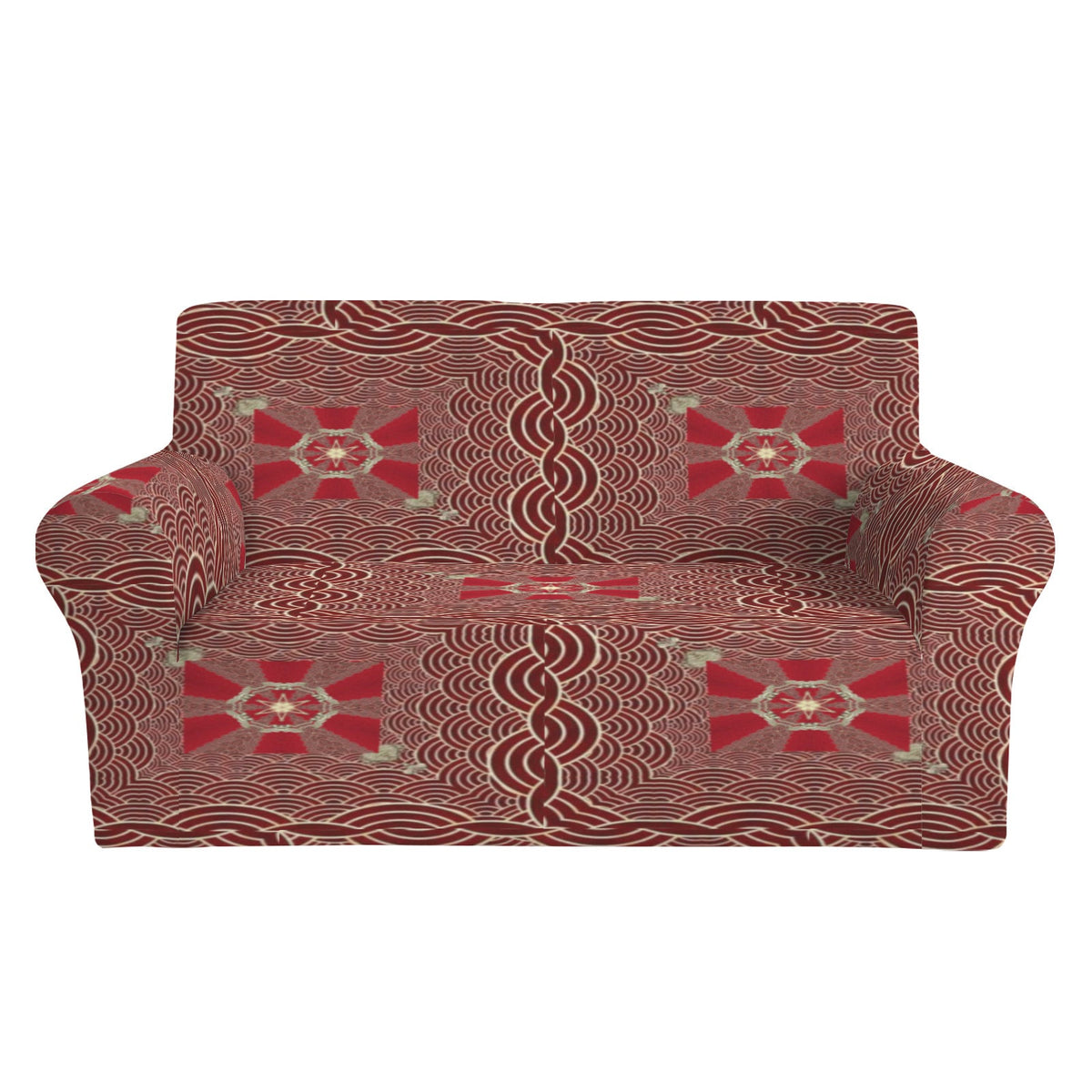 Maroon with Gold Chains Two Seater Sofa Cover Slipcover