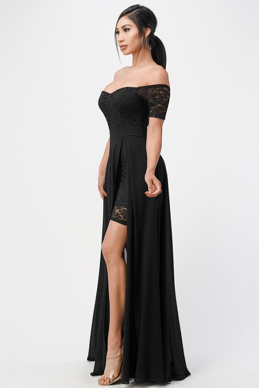 Off the shoulder sequin lace dress